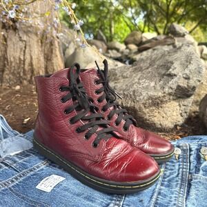 Dr Martens Leyton Ankle‎ Boots Womens Size 6 Maroon Leather Oxford Casual Vamp